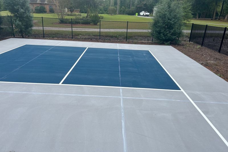 Pickleball court from the baseline with net in place