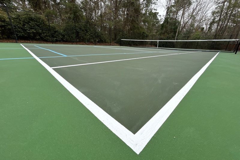 Low angle along a fresh white sideline