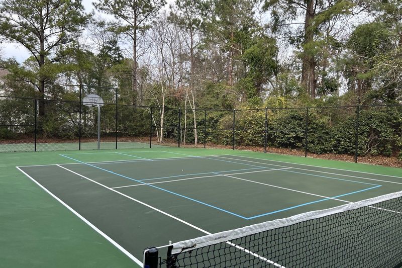 Court from the net post with the pavilion in view