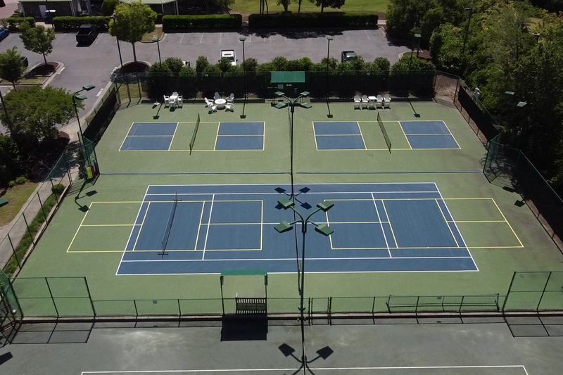 Finished tennis and pickleball court complex at Cape Fear Country Club, Wilmington, NC — Waatti project (drone photo)